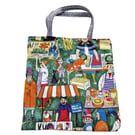 Vintage 1950s Marie Becker "Bon Marché" Moygashel fabric print shoulder tote ba