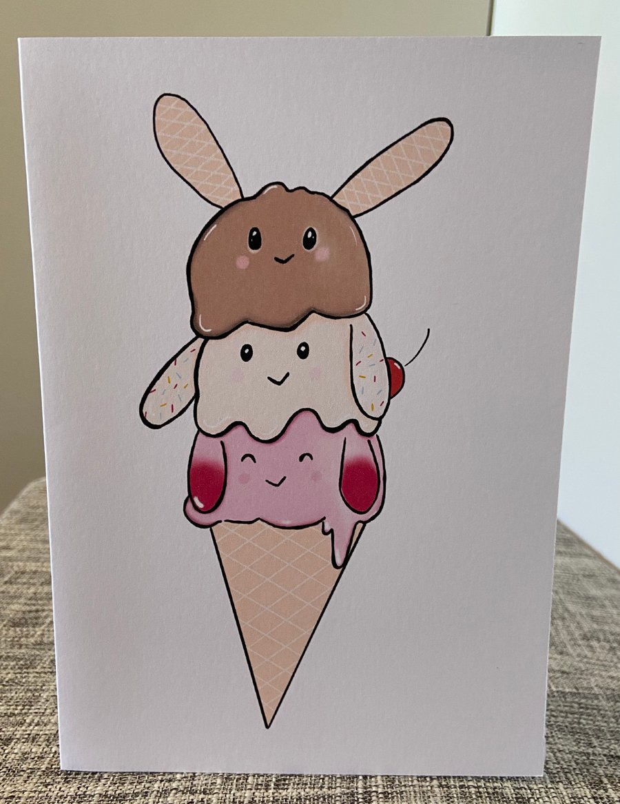 Ice cream bunny greetings card 