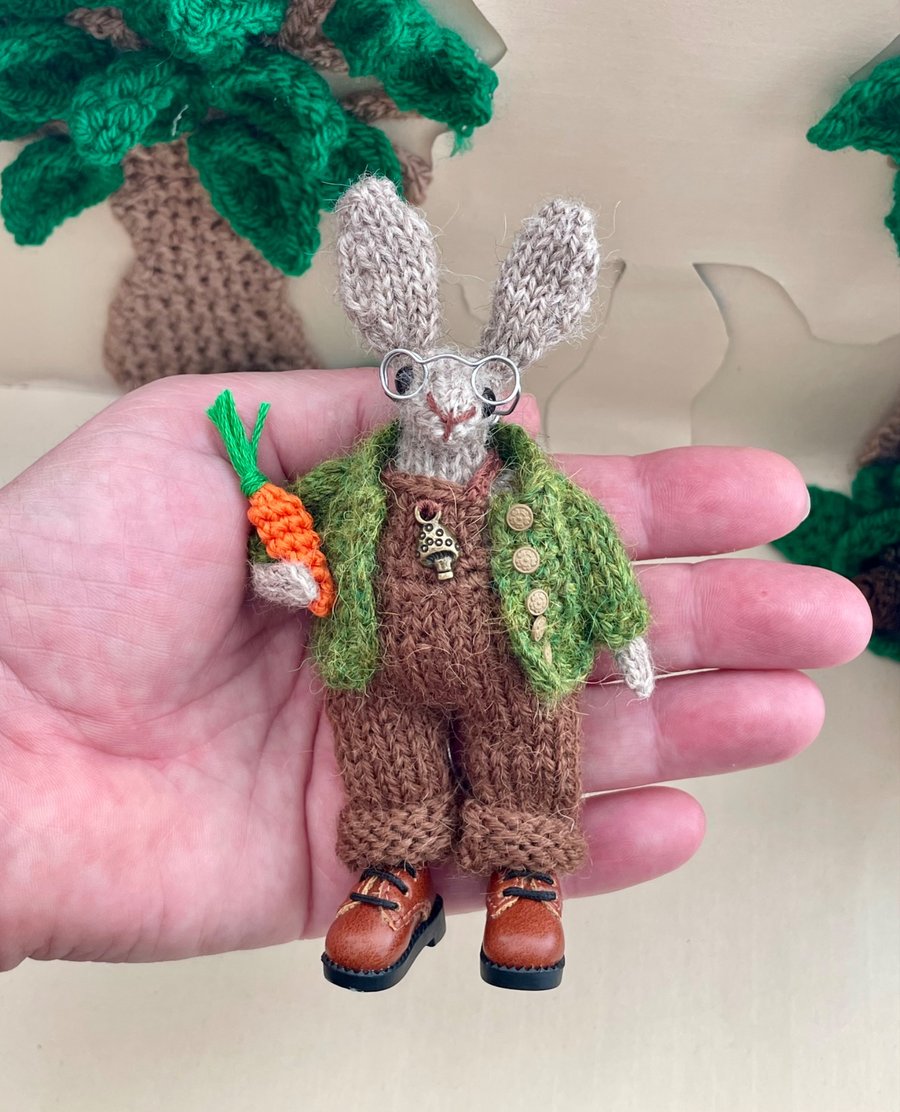 Handmade Knitted Bunny Rabbit Ornament - Chester Chestnut Woodland Rabbit Gift