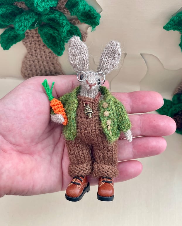 Handmade Knitted Bunny Rabbit Ornament - Chester Chestnut Woodland Rabbit Gift