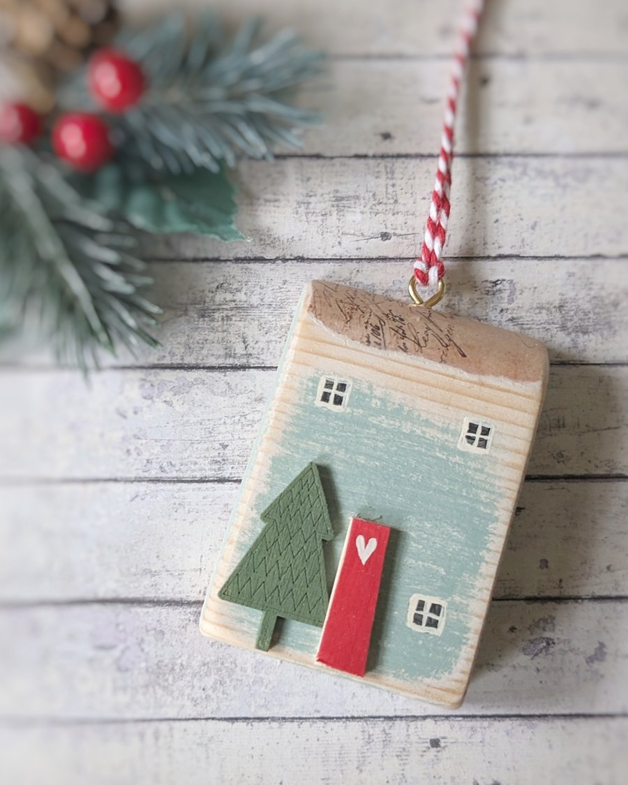 Wooden Painted House Hanging Decoration