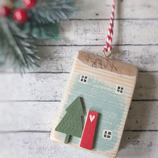 Wooden Painted House Hanging Decoration