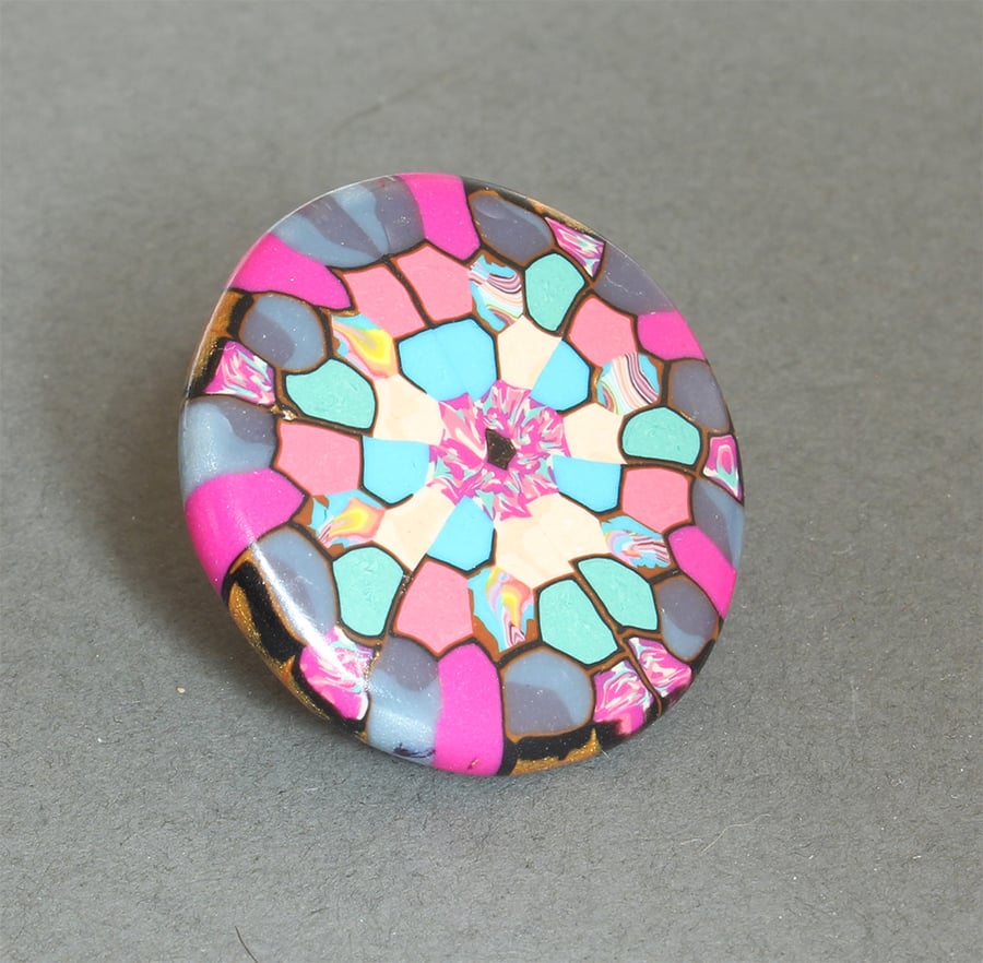 Delightful Colours Brooch - Polymer Clay Mandala Badge - Artisan - Handmade 