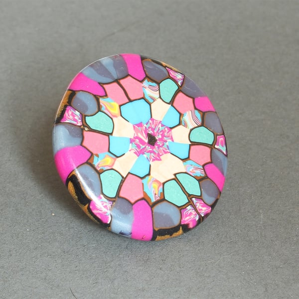 Delightful Colours Brooch - Polymer Clay Mandala Badge - Artisan - Handmade 
