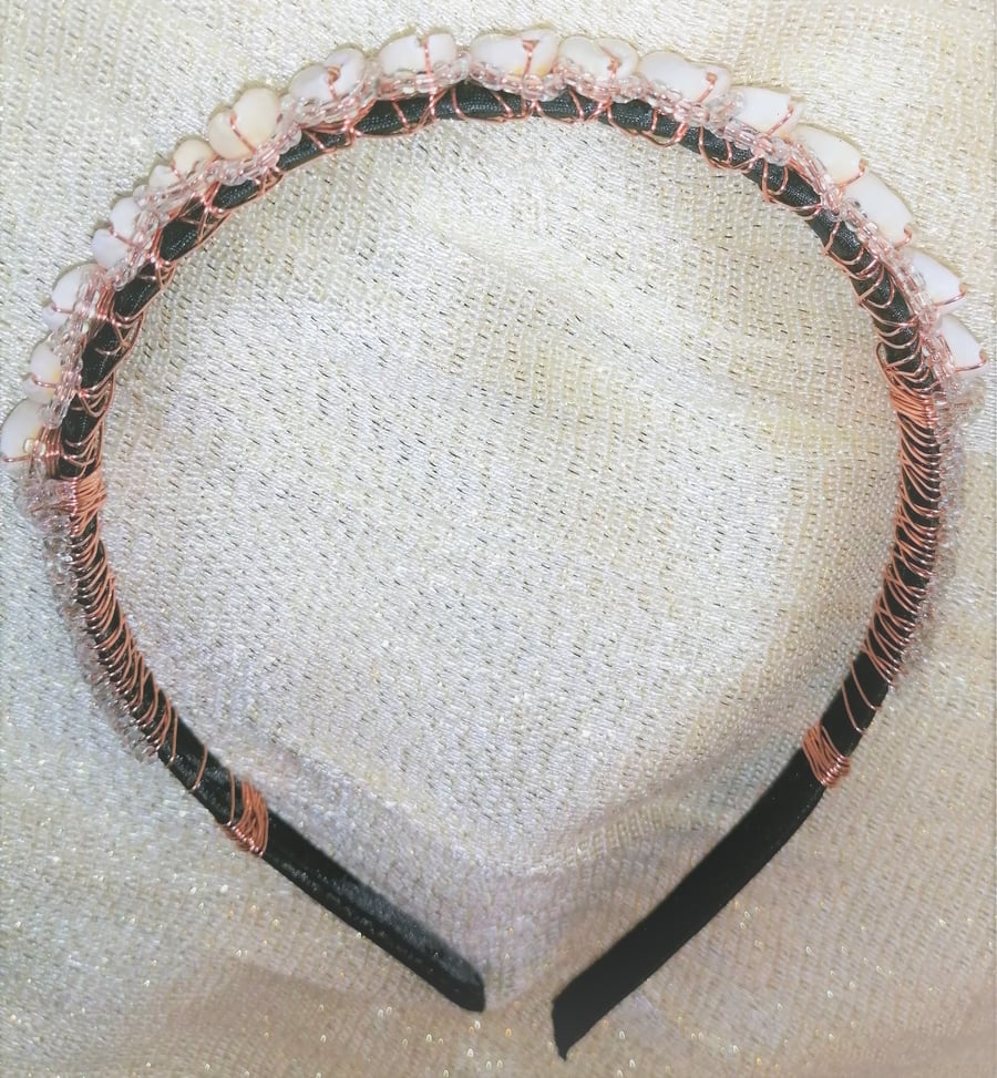 Cowry Shells and Beaded Copper Wired Goddess Crown Tiara Headband