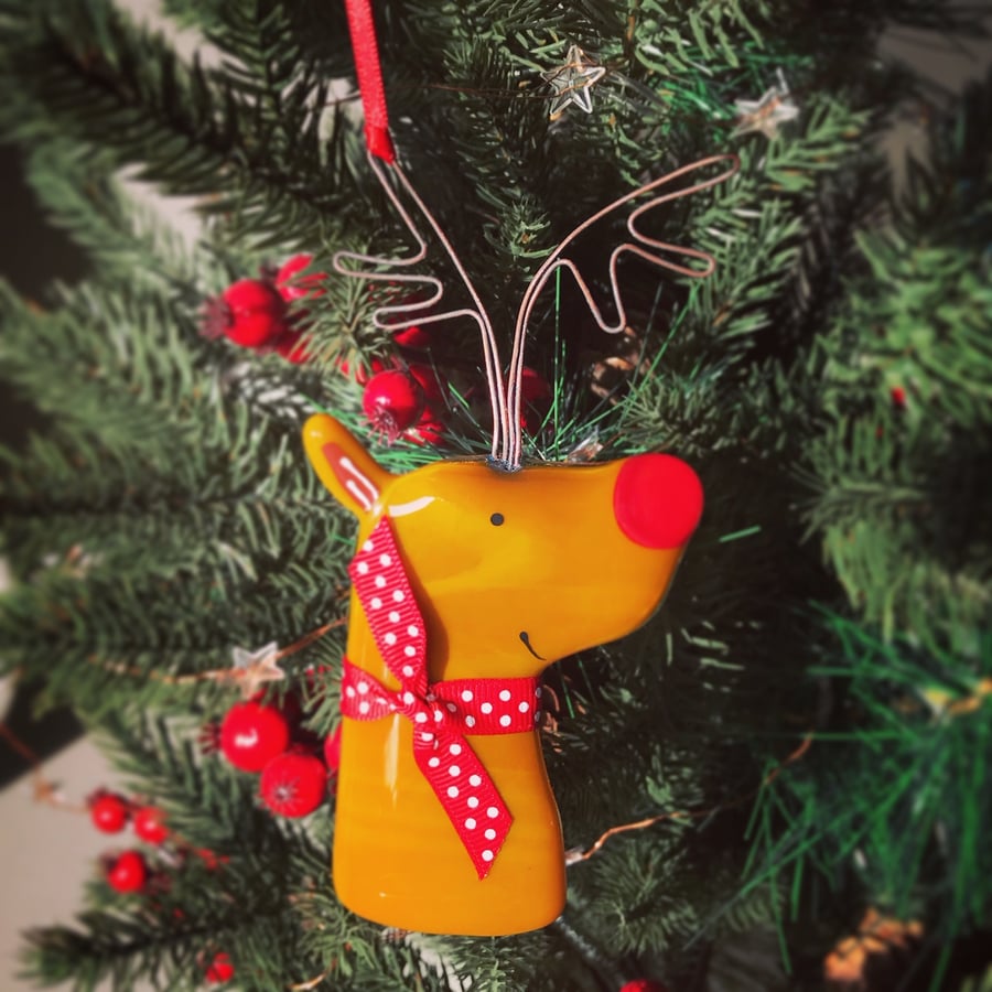 SALE  Fused Glass Rudolph the Red Nosed Reindeer Christmas Decoration