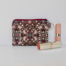 Coin purse in William Morris print fabric pink and brown