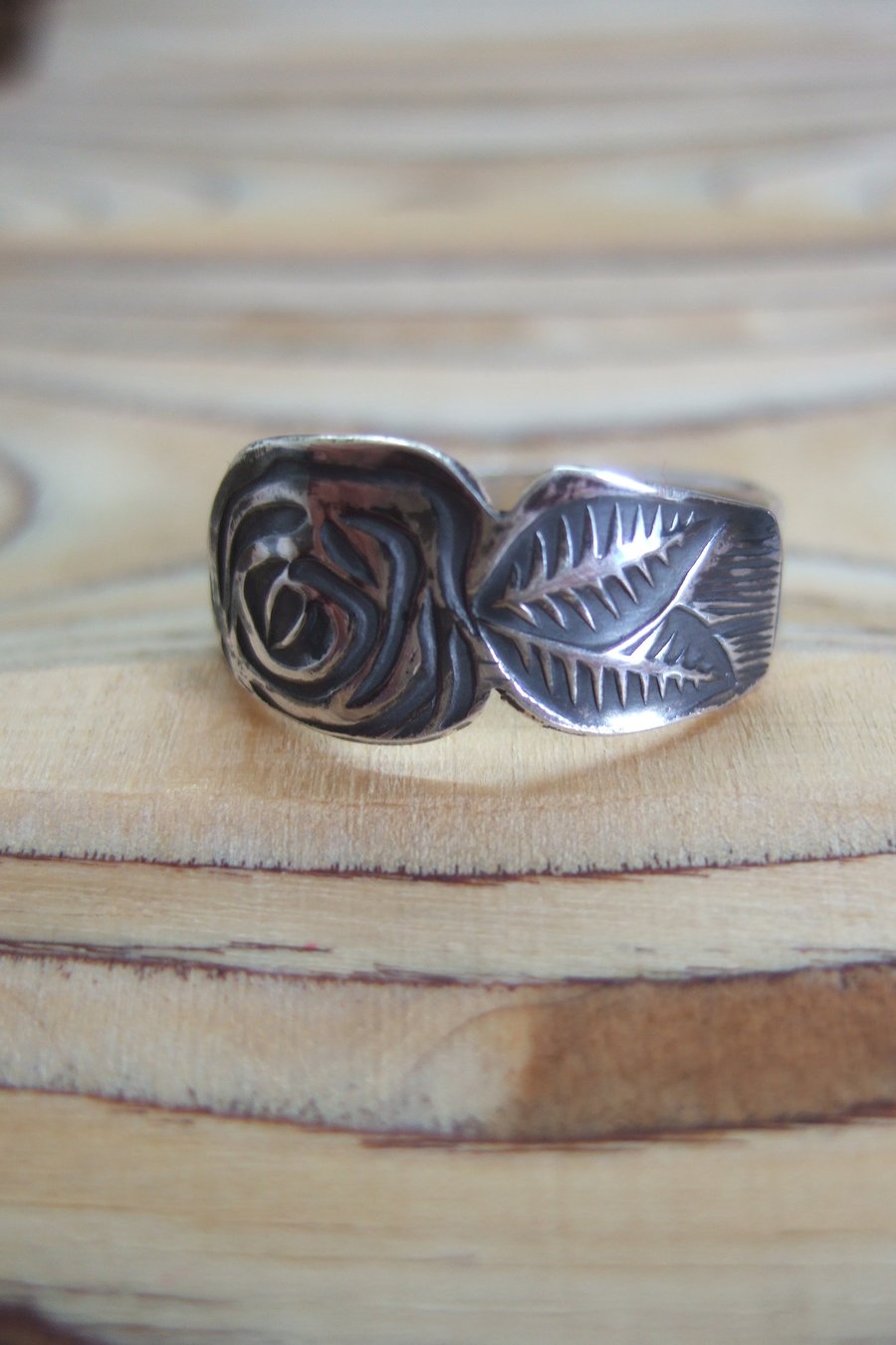 Sterling Silver Rose Print Ring