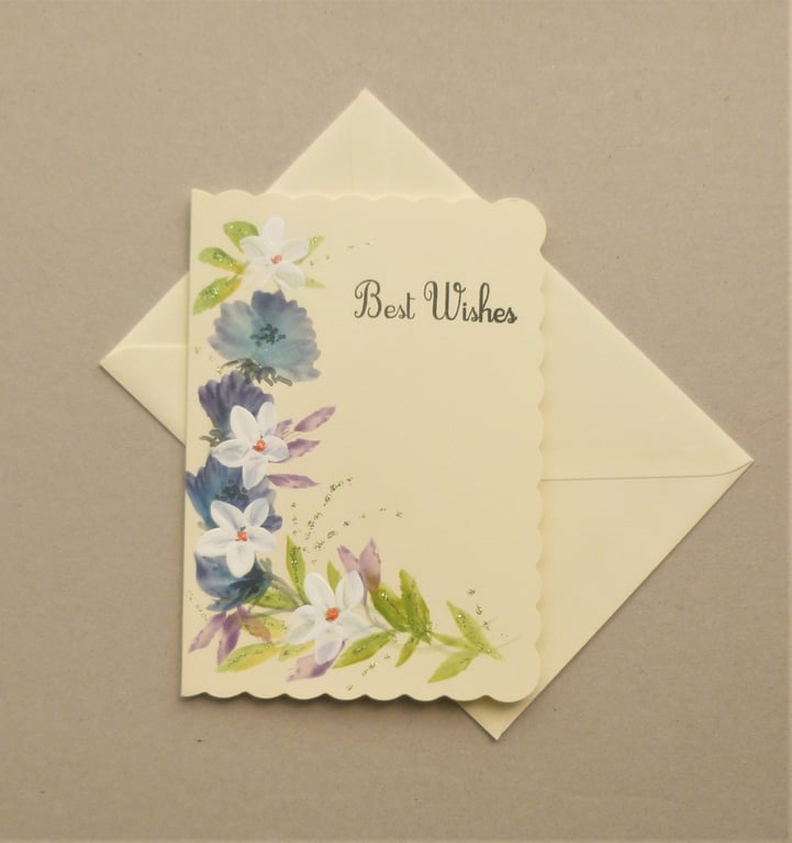 original art hand painted floral blank greetings card ( ref F 534.B4)