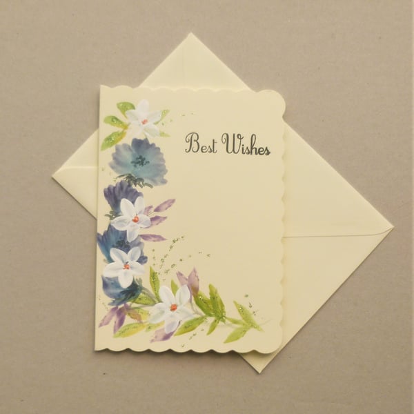 original art hand painted floral blank greetings card ( ref F 534.B4)