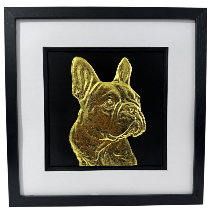 French Bulldog Framed Wall Art, Gold or Silver Leaf Frenchie Gift