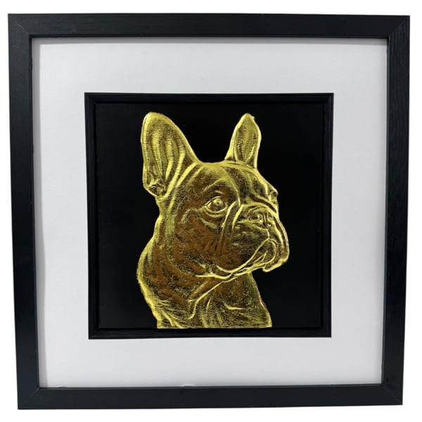 French Bulldog Framed Wall Art, Gold or Silver Leaf Frenchie Gift