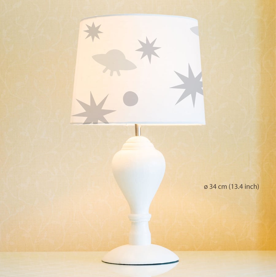 Stars and UFO Lampshade, Diameter 34cm (13.4in). Hand painted