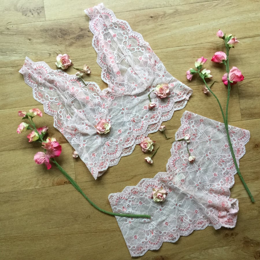 Longline  bralette and short set in Peaches and cream  hand dyed lace