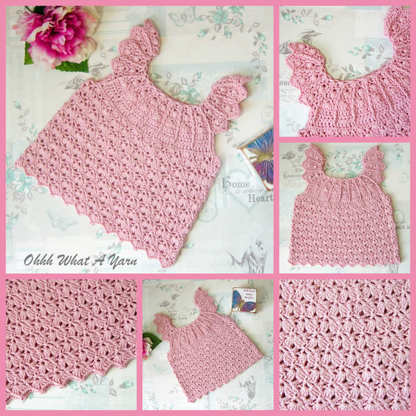 Pink lacy crochet baby dress. Crochet dress. Baby sun dress. 6-12 months