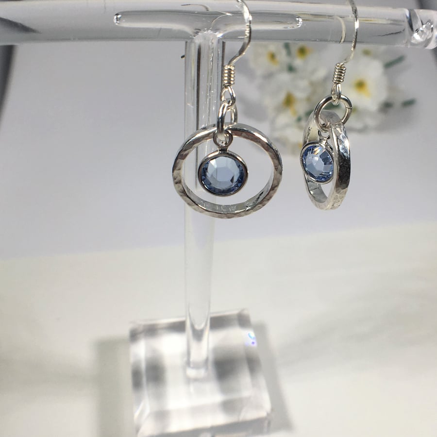 Hammered Circle Earrings with birthstone