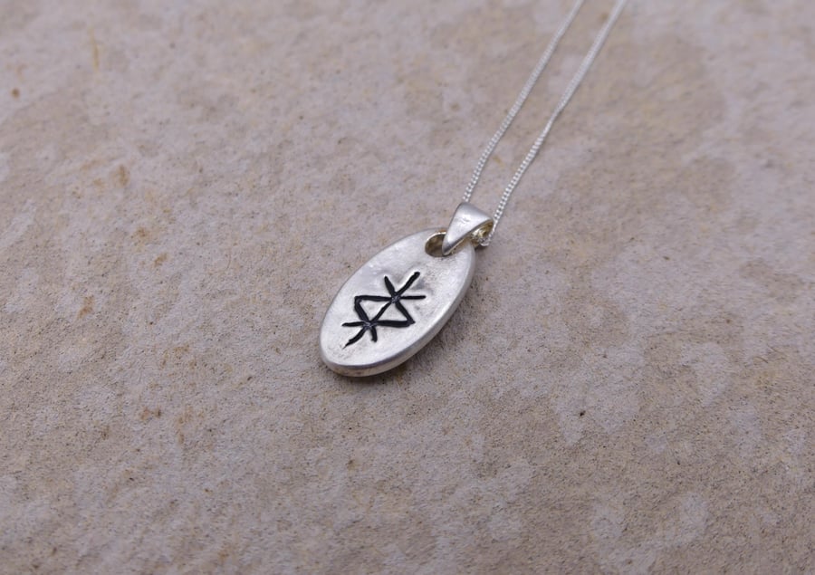 Recycled Sterling Silver Protection Bind Rune Pendant Necklace ECO STS Chain.