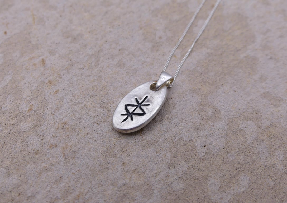 Recycled Sterling Silver Protection Bind Rune Pendant Necklace ECO STS Chain.