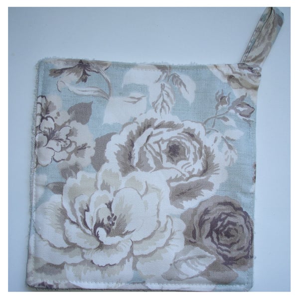 Pot Holder Potholder Kitchen Grab Mat Pad Aga Roses Duck Egg Blue