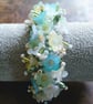 Pastel blue & Lemon Flower Hand Beaded Statement Wrist Corsage Bracelet - Image 7