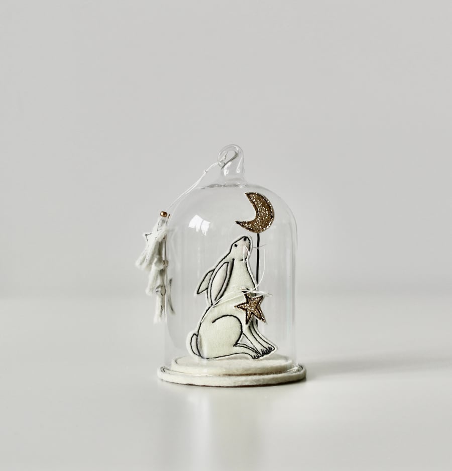 'Moon Gazing Hare'- Glass Dome Decoration