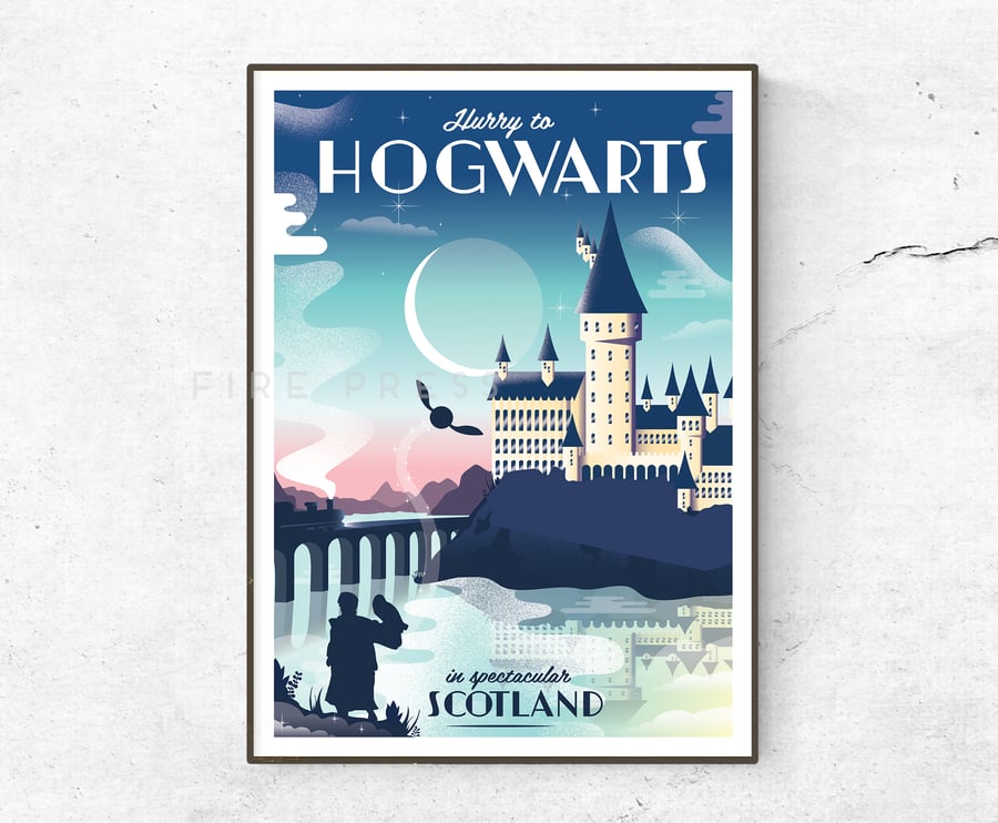 Hogwarts Poster, Print, Scotland, Travel Print, Harry Potter
