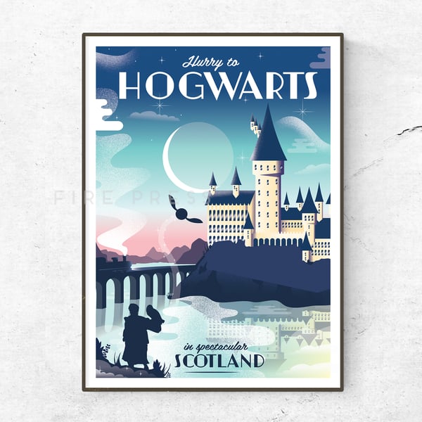 Hogwarts Poster, Print, Scotland, Travel Print, Harry Potter