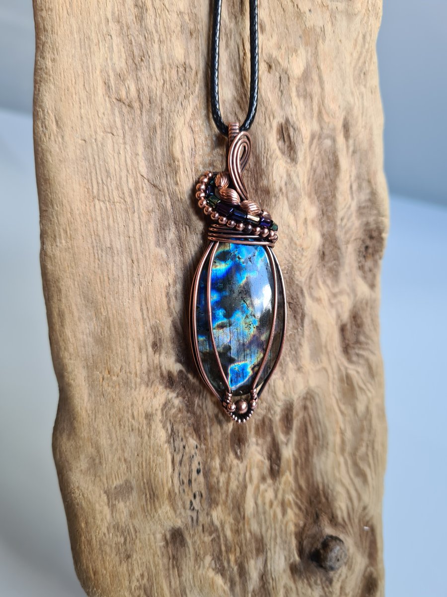 Natural Blue Labradorite Copper Pendant Necklace Gift Crystal Jewellery Jewelry