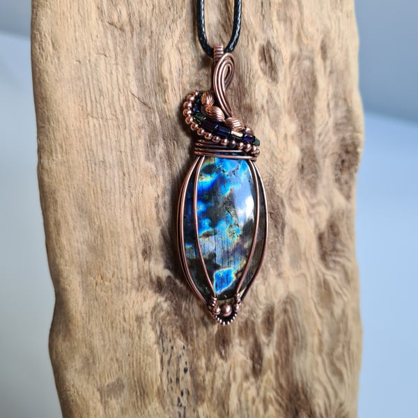 Natural Blue Labradorite Copper Pendant Necklace Gift Crystal Jewellery Jewelry