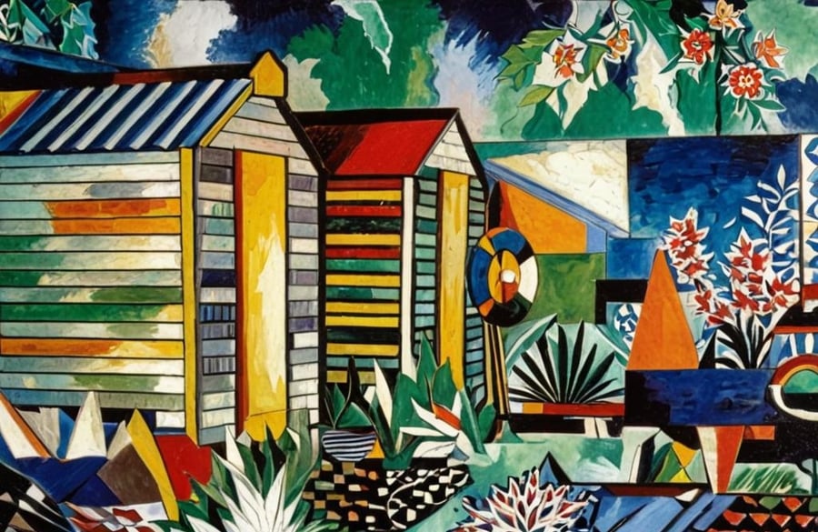 A4 Print Abstract Beach Huts 