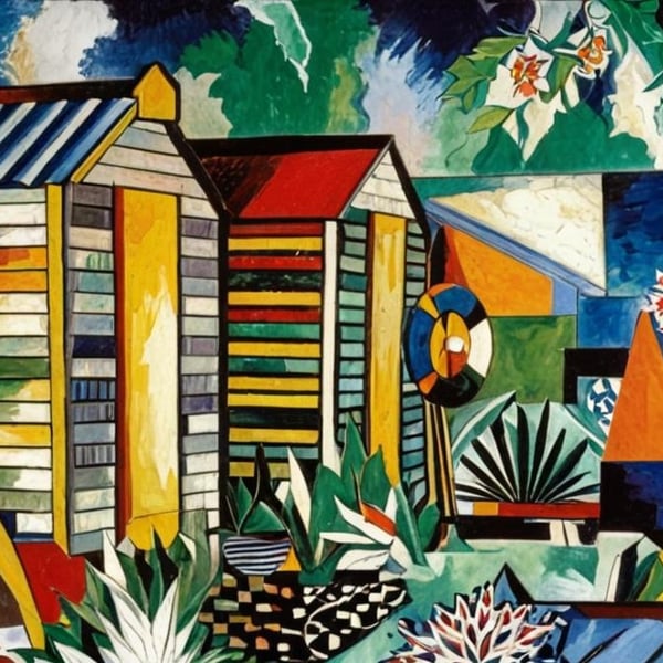 A4 Print Abstract Beach Huts 