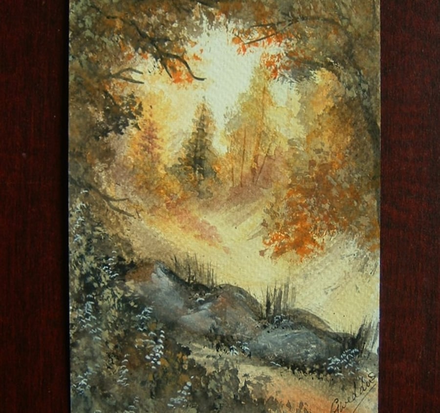 watercolour art painting Autumn landscape postcard ref 552