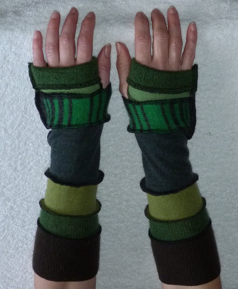 Upcycled Sweater ArmWarmers in Greens