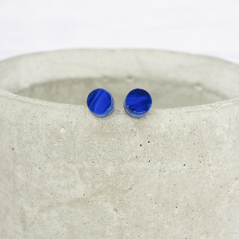 Titanium posts - Small pearly Blue dot stud earrings - Delicate hypoallergenic