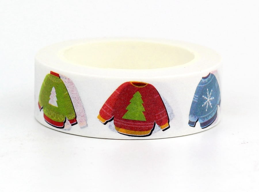 2 x Christmas Jumper pattern, Decorative Washi Tape, Cards,10m reel