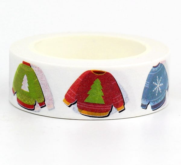 2 x Christmas Jumper pattern, Decorative Washi Tape, Cards,10m reel