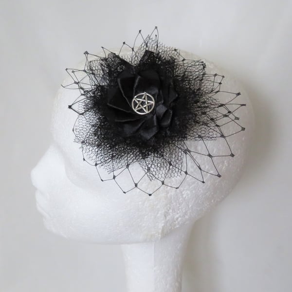 Black Lace Pentagram Hair Clip Gothic Halloween Wedding Headpiece