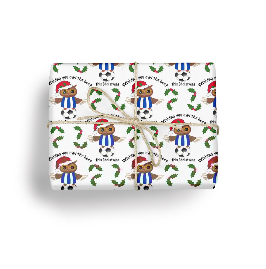 Ozzy owl Christmas gift wrap for Sheffield Wednesday fans