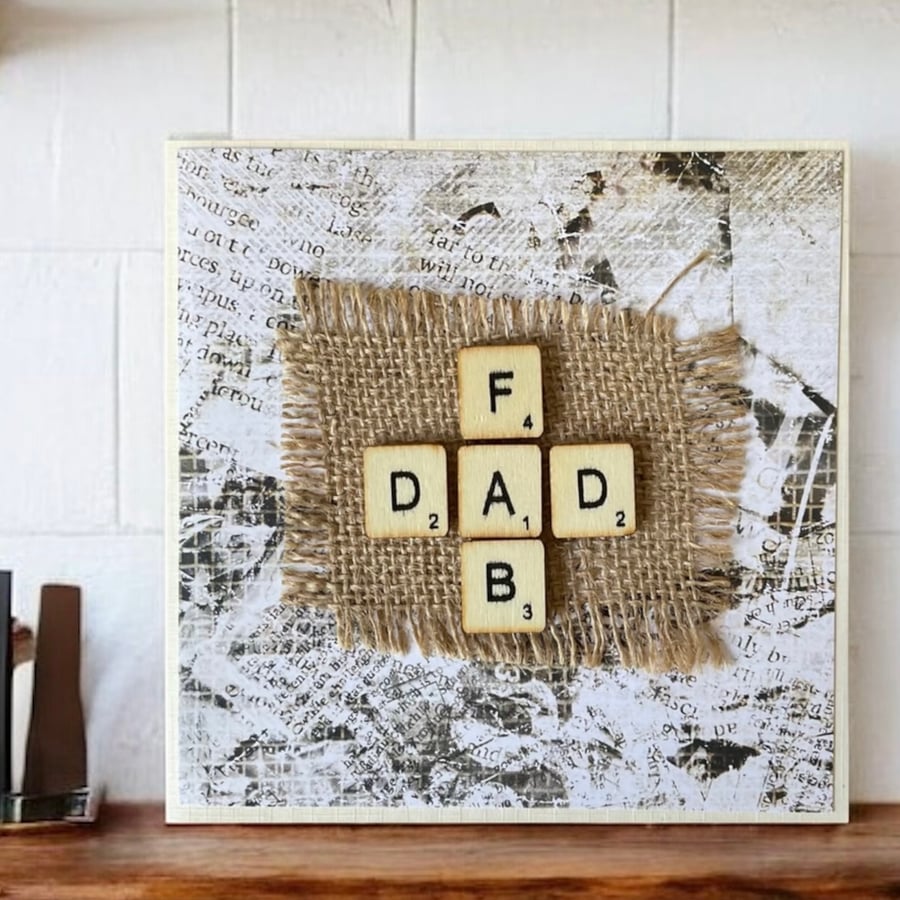 Birthday Day Card for Fab Dad. Wooden tile Father’s Day or Birthday Card. 