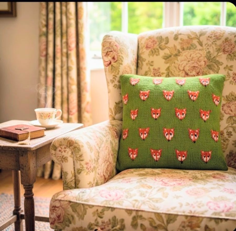 Knitting Pattern - Fox Cushion using double knitting wool.  Digital Pattern
