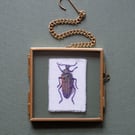 Embroidered Beetle in Metal and Glass Frame