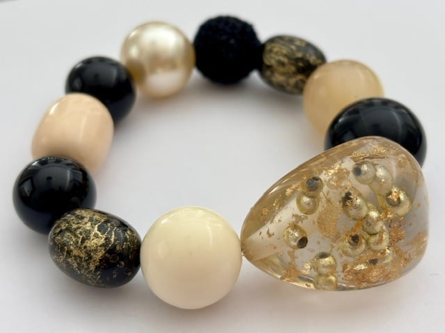 Stunning Gold Black and Cream Statement Bracelet