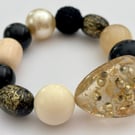 Stunning Gold Black and Cream Statement Bracelet