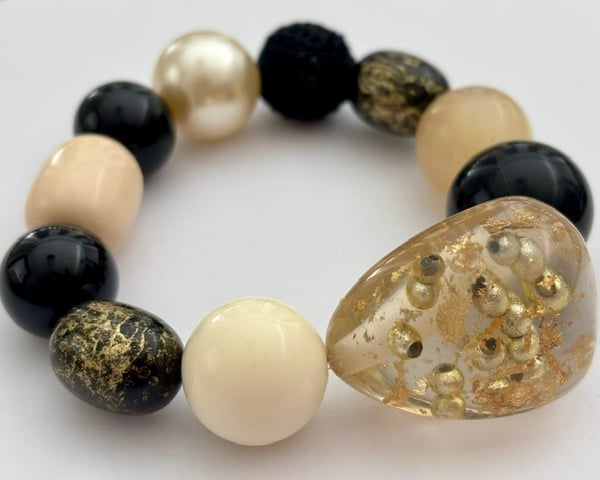 Stunning Gold Black and Cream Statement Bracelet