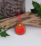 Fused Glass Robin with Red Ribbon - Image 1