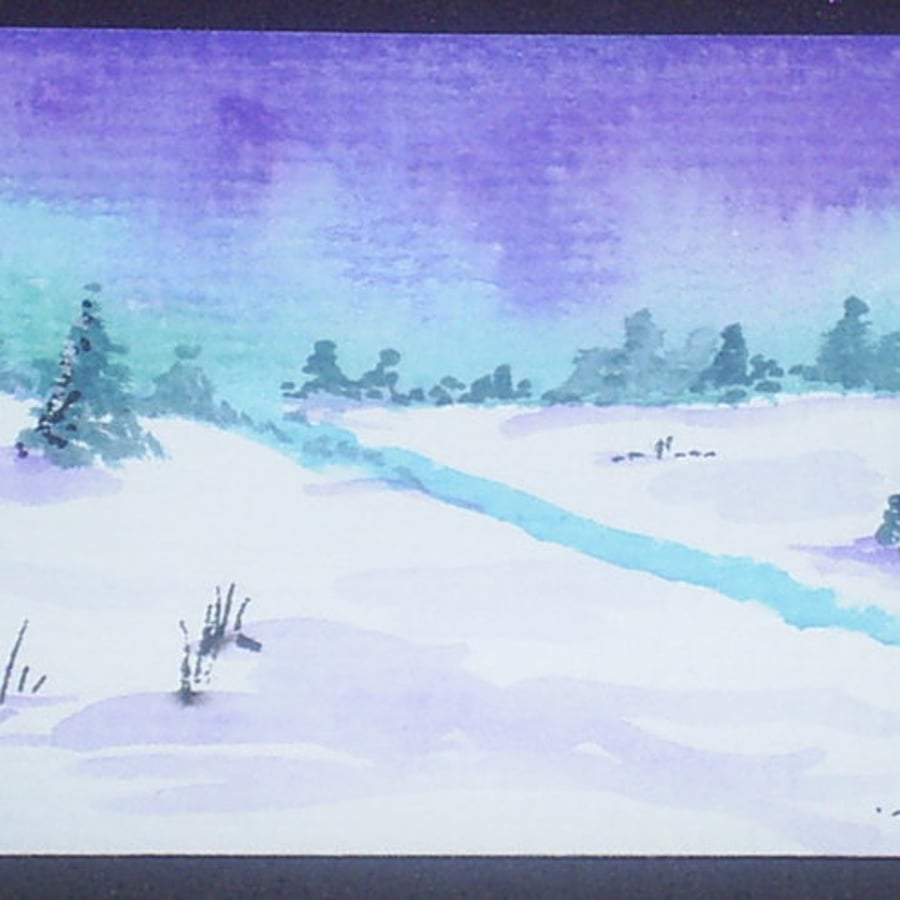 aceo/SFA winter snow scene watercolour art by Gweddusart