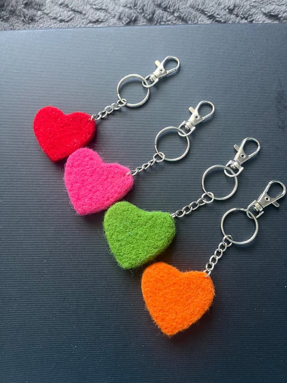 Needle felted heart keyring or bag charm