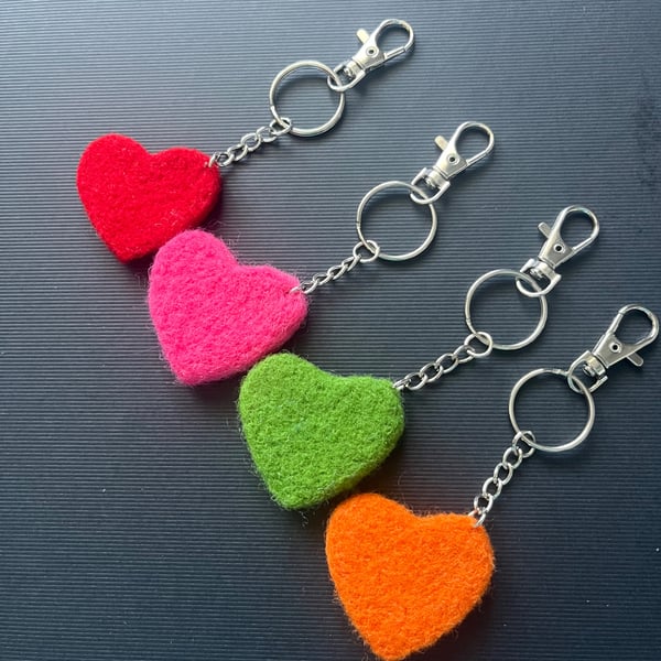 Needle felted heart keyring or bag charm