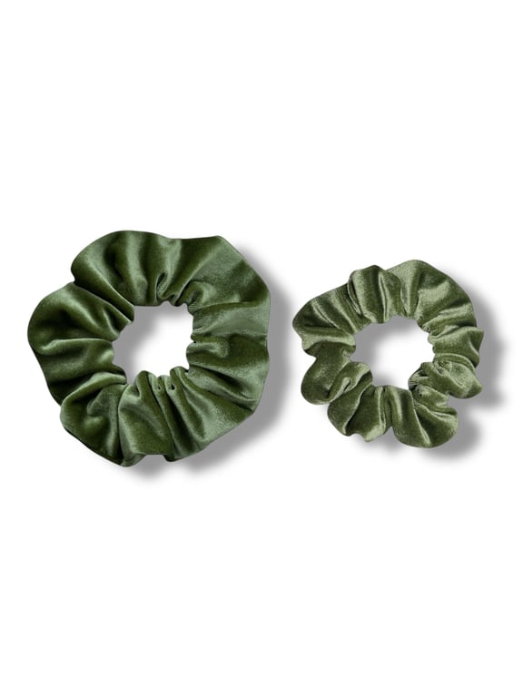 Set of 2 - Apple Green Velvet Scrunchies - Regular & Large