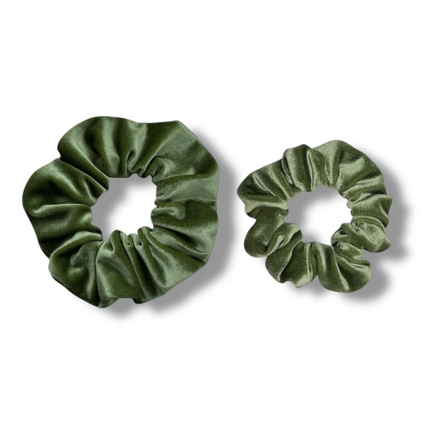 Set of 2 - Apple Green Velvet Scrunchies - Regular & Large